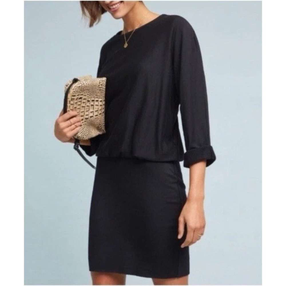 BAILEY 44 Anthropologie Womens M black soft drop waist modal 3/4 sleeve dress